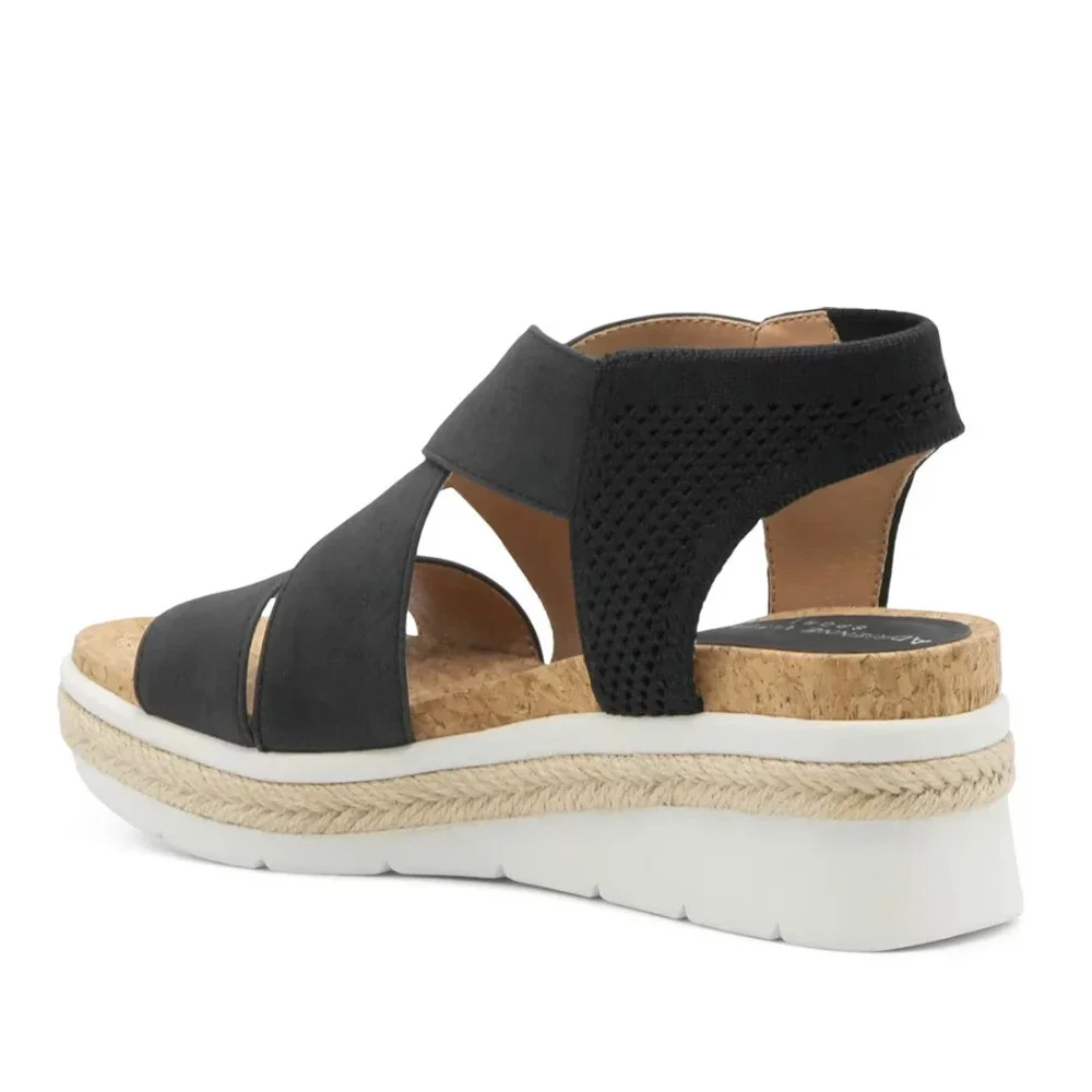 Adrienne Vittadini Carrie Sandals Women's 10 Black Wedge Heel Espadrille ZAP2624